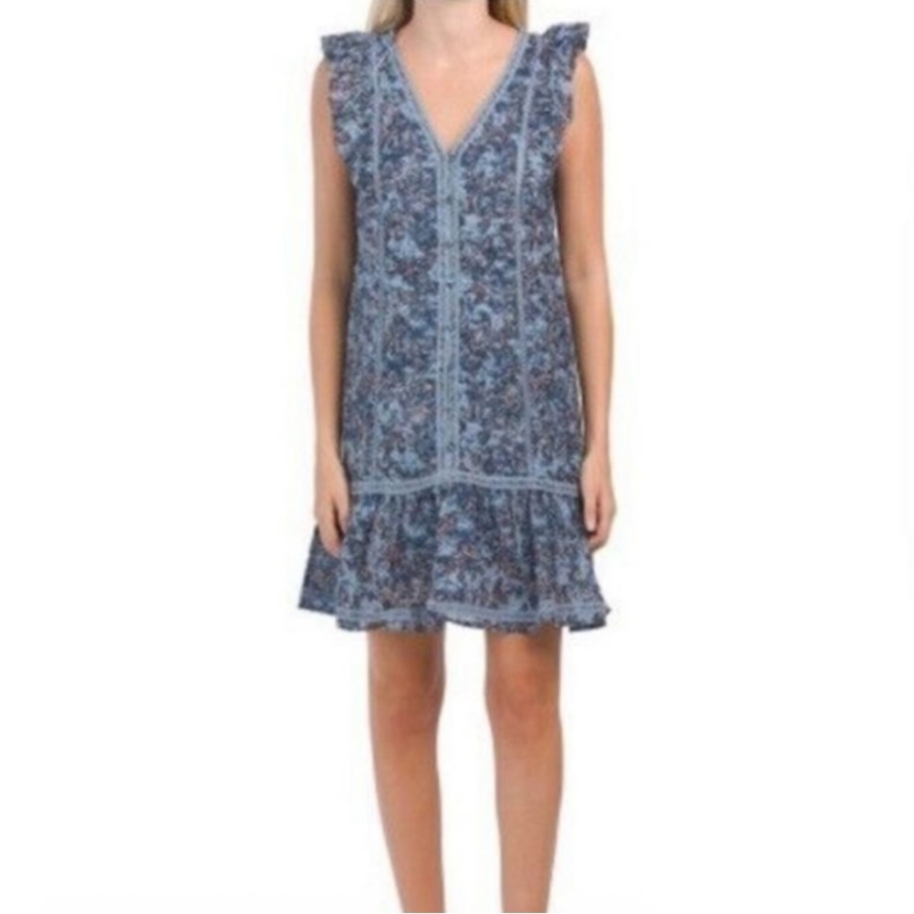 NWOT • Lucky Brand • Blue Floral Ruffle Cap Sleeve Dress •